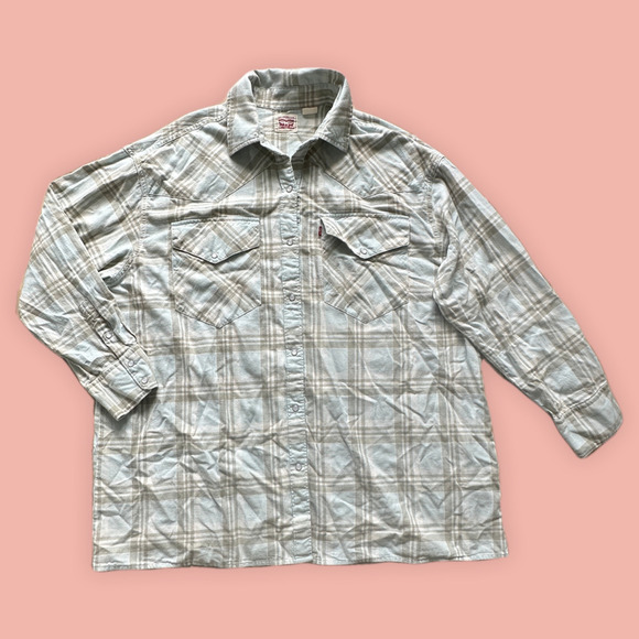 Levi's Worn Once-Oversized Plaid cotton Medium weight flannel shirt Women size L - Picture 1 of 6